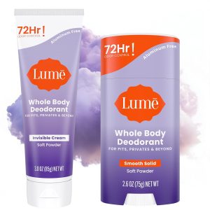 Lume Whole Body Deodorant - Cream - 3oz Tube and 2.6oz Solid Stick (Powder) | 72-Hour Odor Control. Aluminum & Baking Soda Free. Skin-Safe. Whole-Body Deodorant for Women