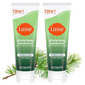 Lume Whole Body Deodorant - Cream Tube - 3 oz. 2 pk (Fresh Alpine) | 72 Hour Odor Control Aluminum Free Baking Soda Doctor Developed Feet deodorant lotion women